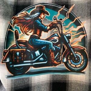 Original Black Flannel with Motorcycle Graphic